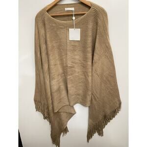 Shiraleah Cozy Knit Rowan Poncho One Size Camel Boho Coastal Lagenlook Preppy
